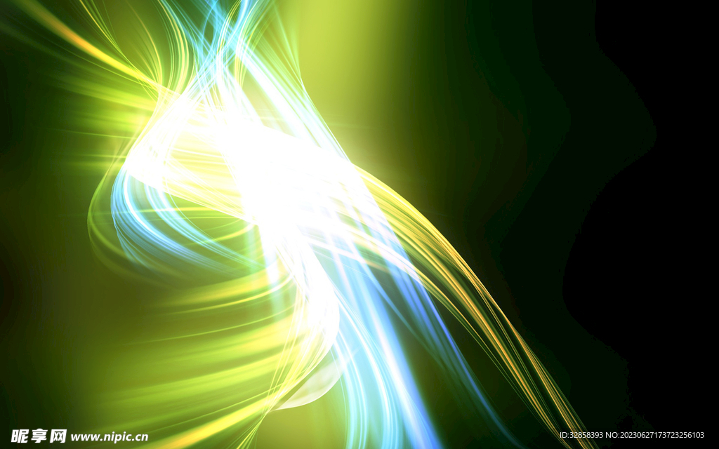 绿色发光光线抽象科技线条背景