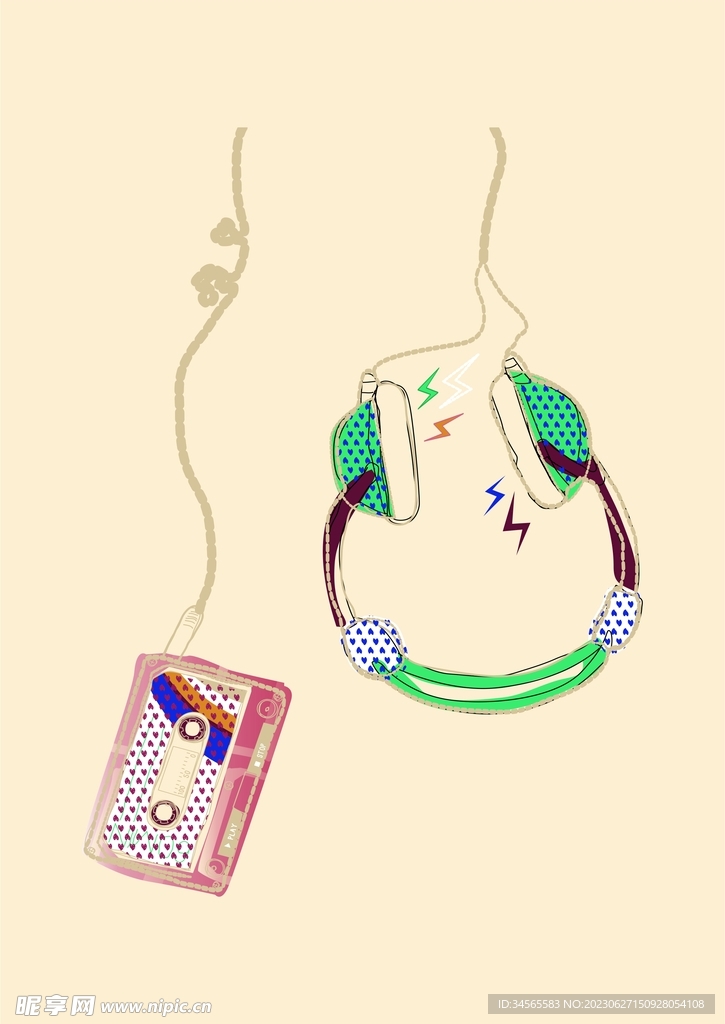 耳机磁带插画