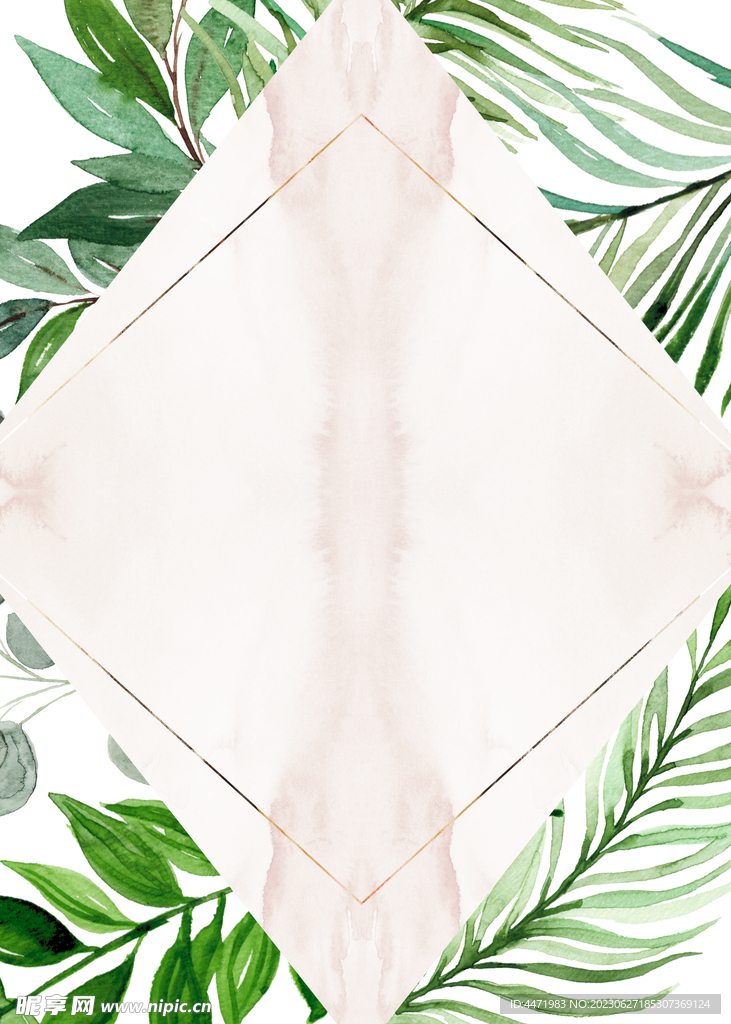 水彩绿植边框