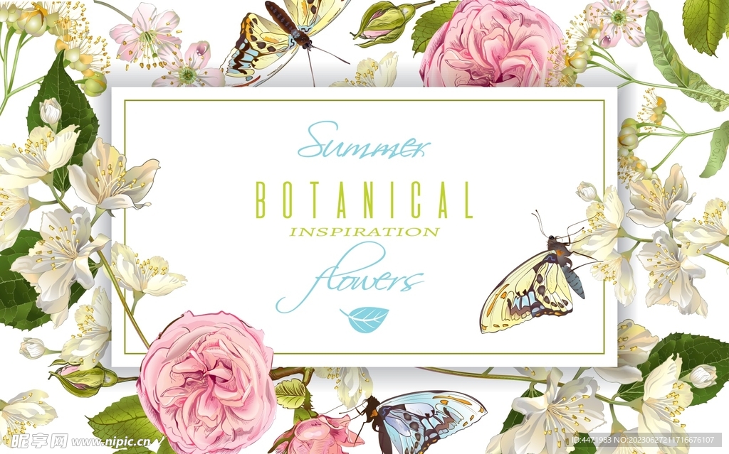 花卉蝴蝶背景海报 