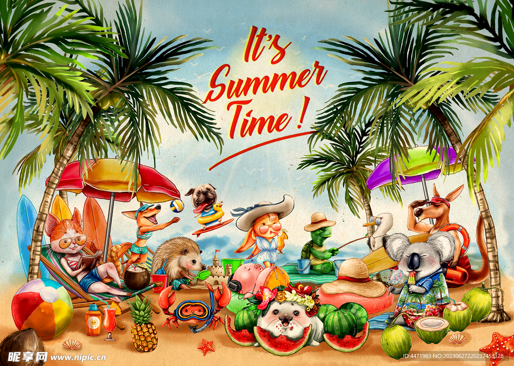 夏日复古沙滩动物png合集