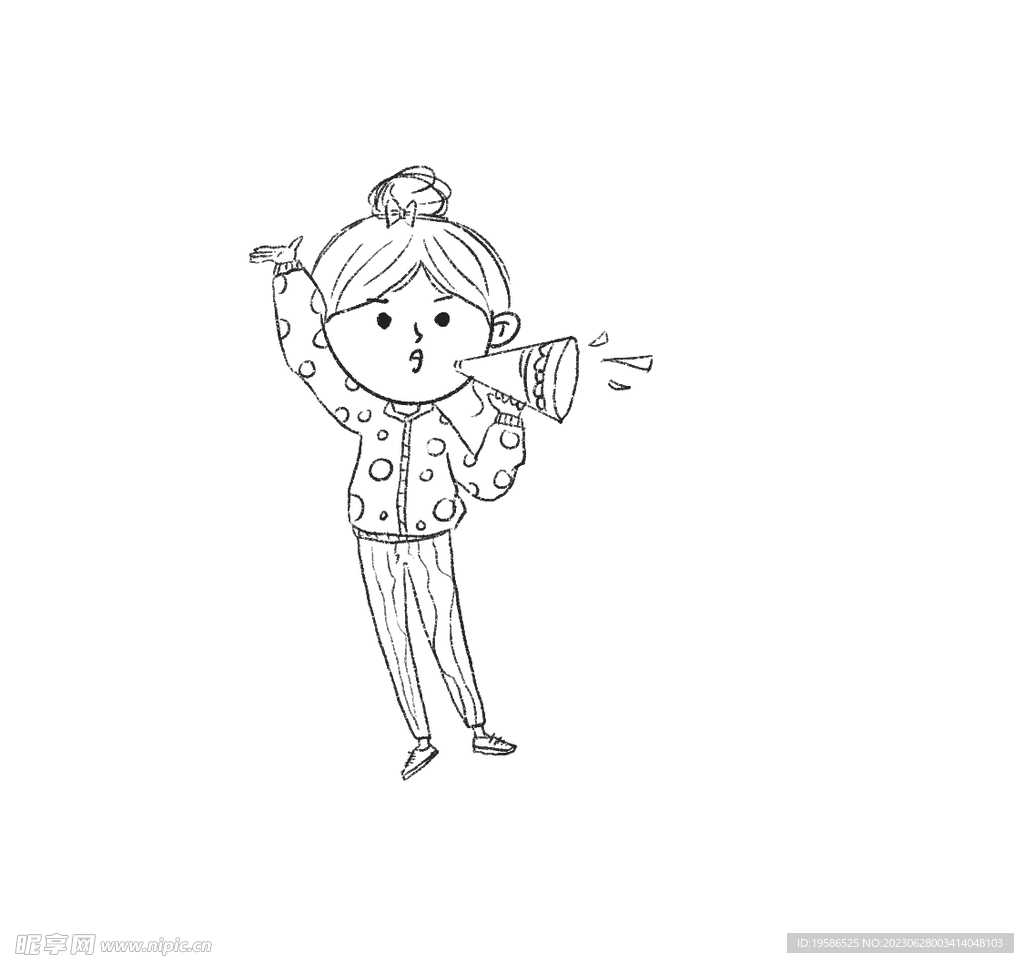 手绘拿着喇叭的女孩