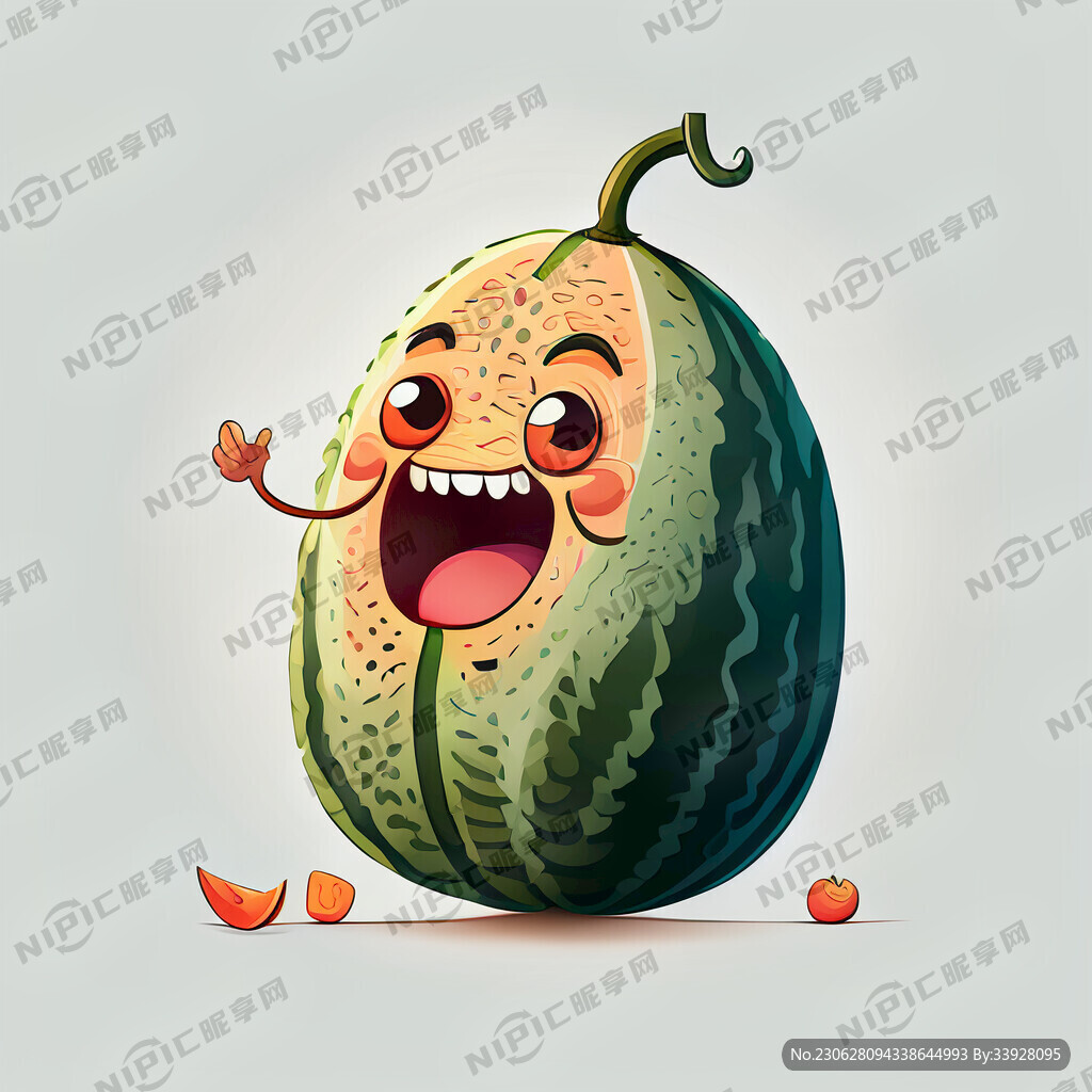 卡通插画 甜瓜 白底