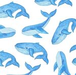 手绘彩绘数码印花无缝拼接鲸鱼