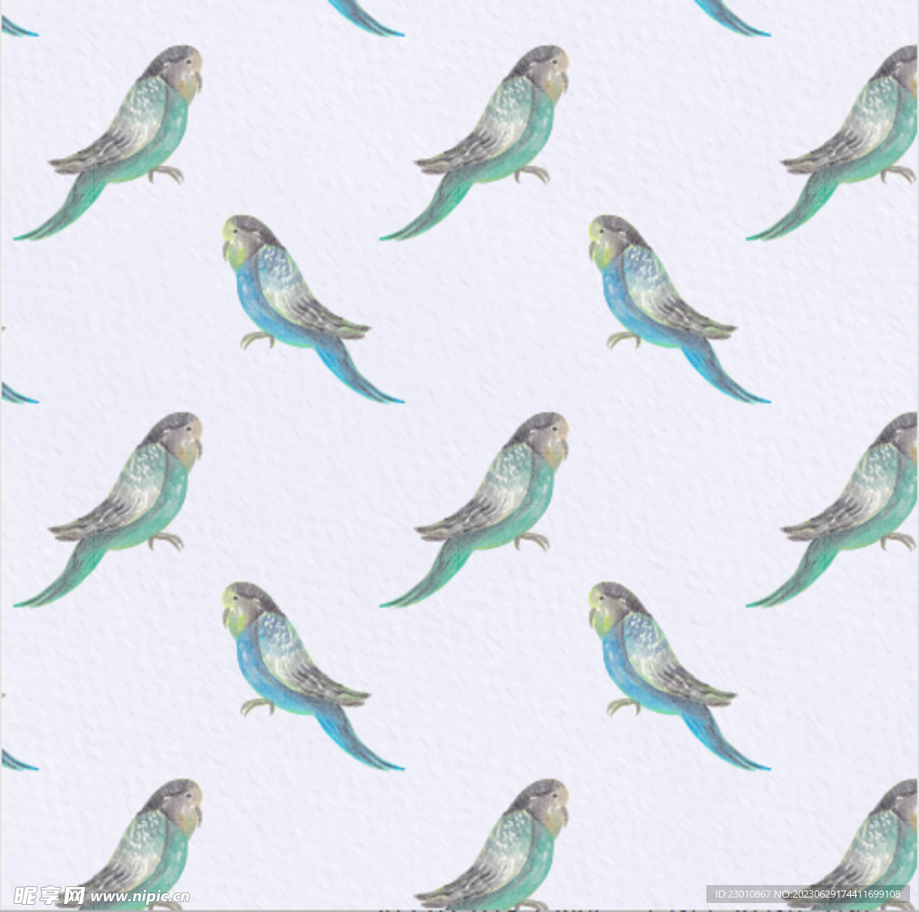 手绘数码印花无缝拼接花鸟