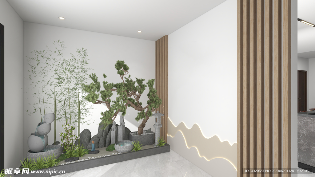 新中式办公室效果图