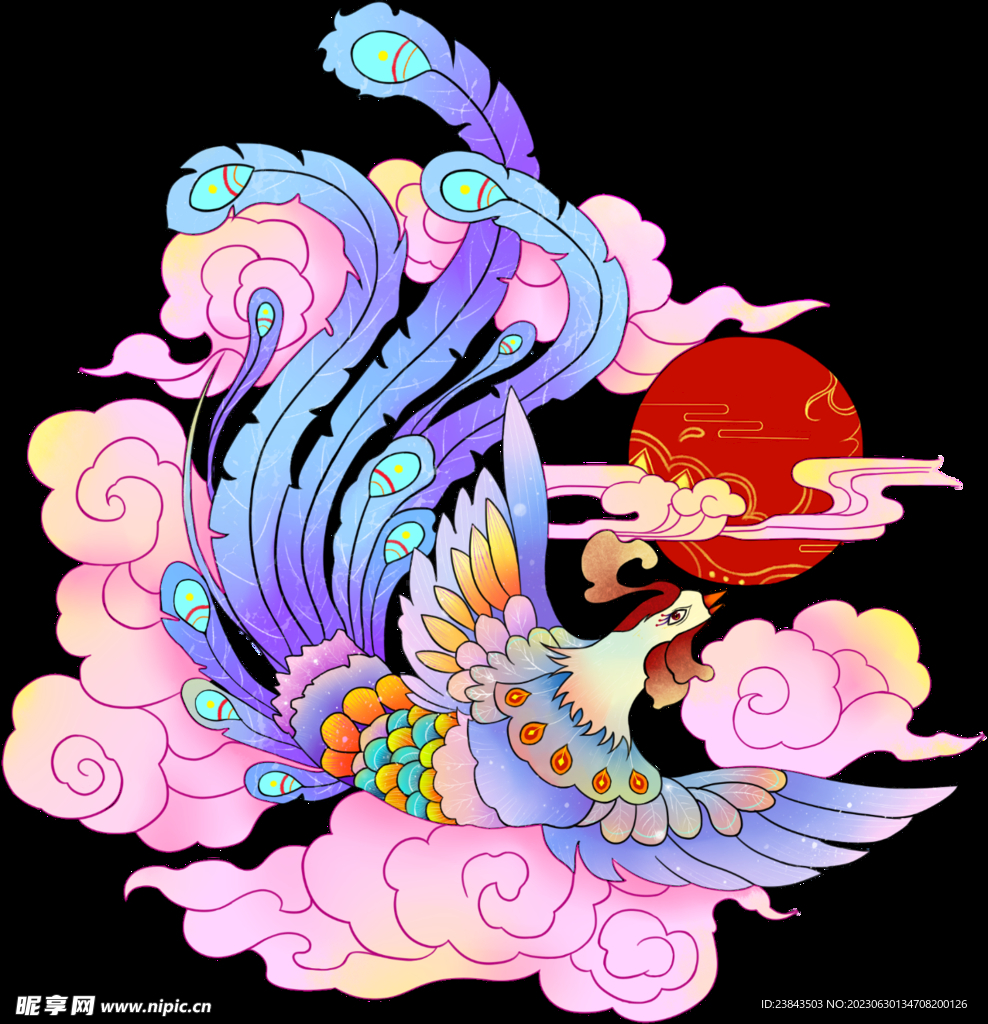 凤凰彩绘插画