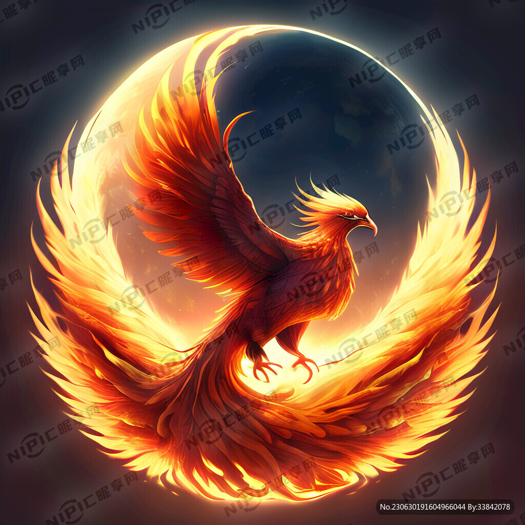 凤凰 环绕地球 展翅飞翔 月亮