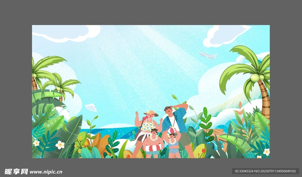 旅游海边插画背景板