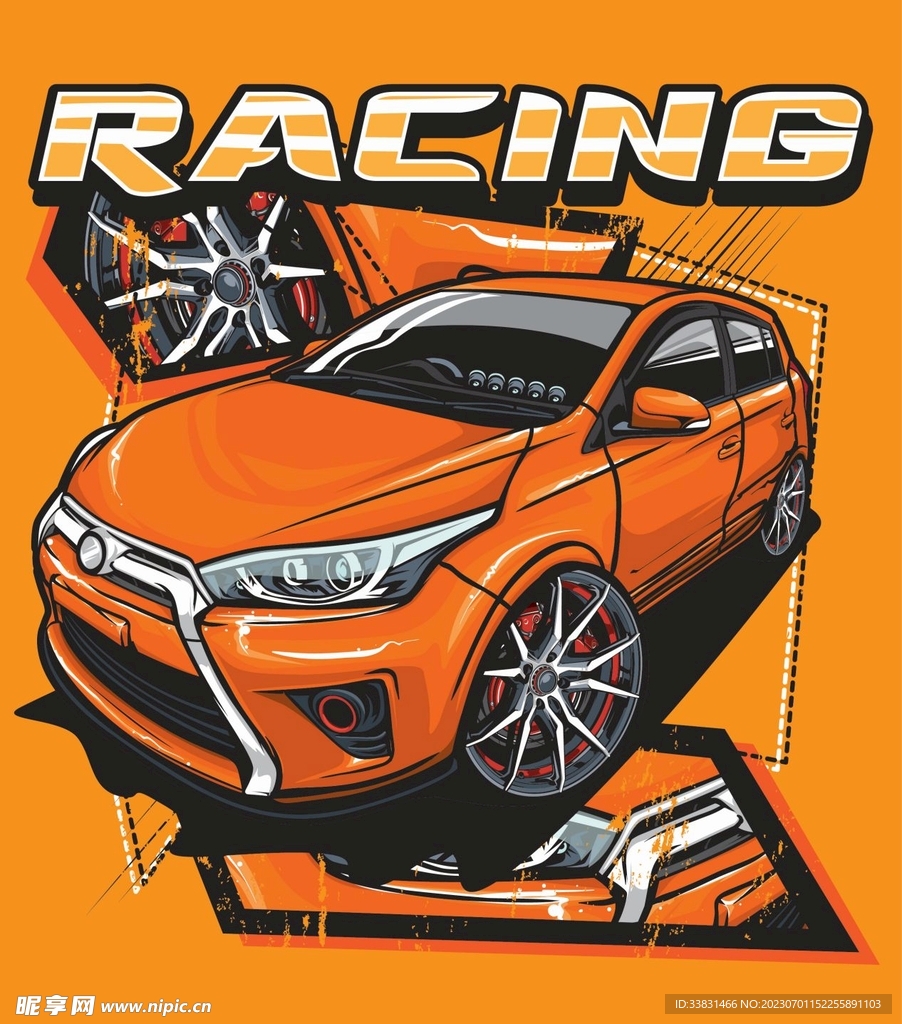 复古改装汽车赛车皮卡车潮流插画