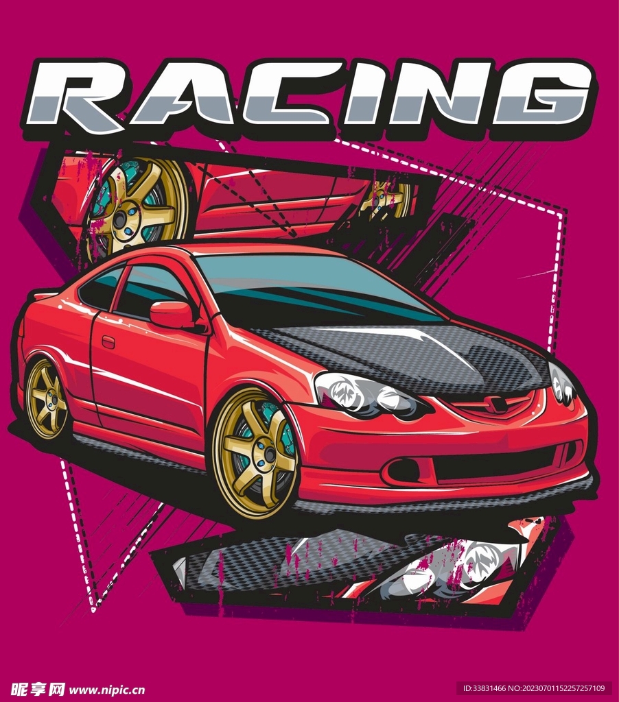 复古改装汽车赛车皮卡车潮流插画