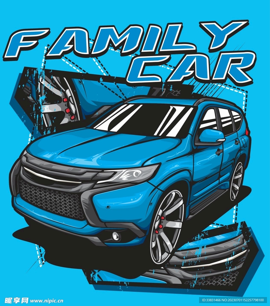 复古改装汽车赛车皮卡车潮流插画