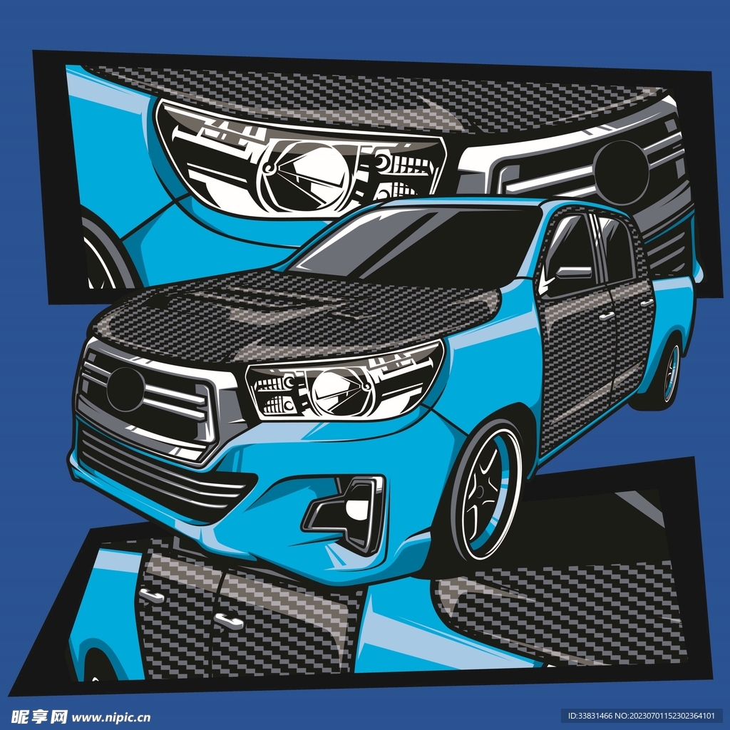 复古改装汽车赛车皮卡车潮流插画