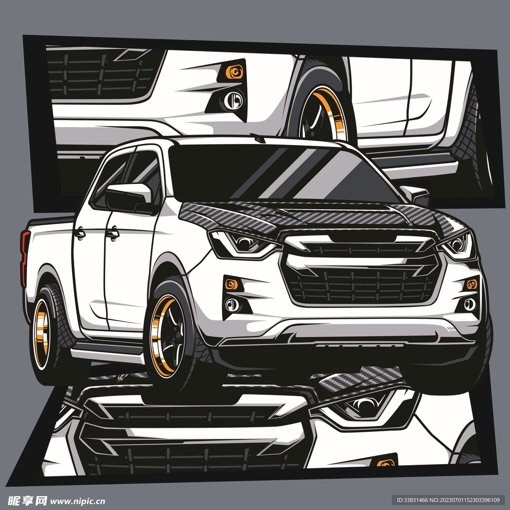 复古改装汽车赛车皮卡车潮流插画