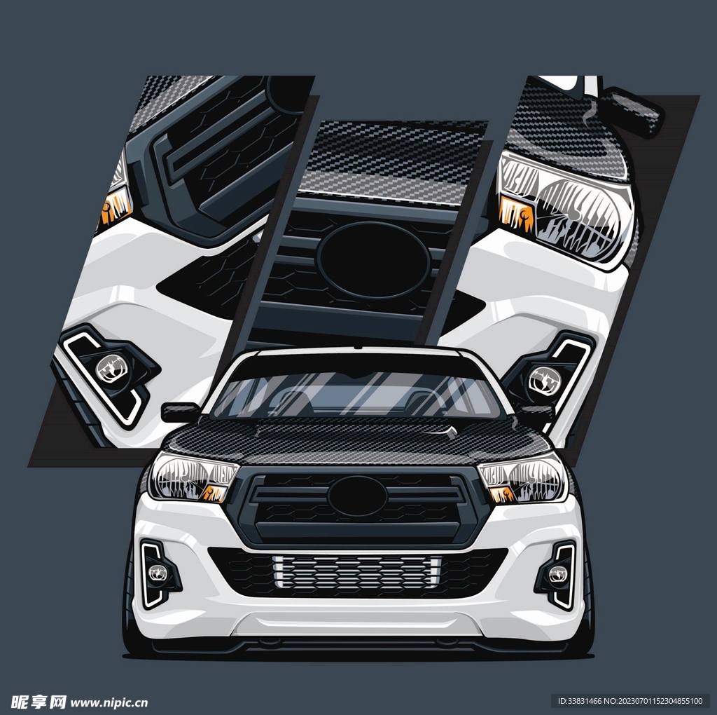 复古改装汽车赛车皮卡车潮流插画