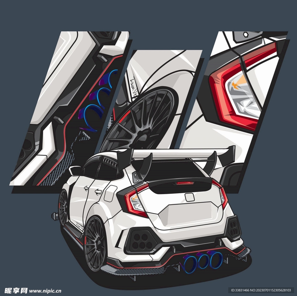 复古改装汽车赛车皮卡车潮流插画