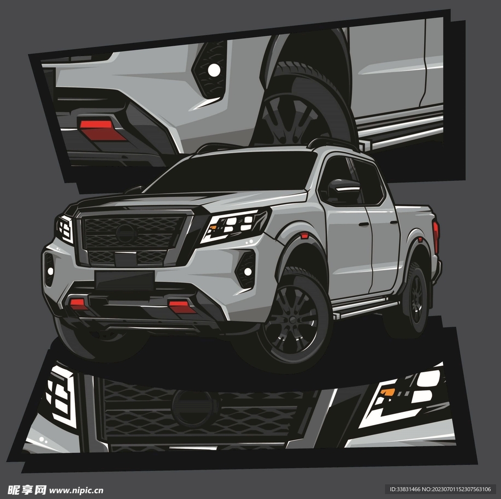 复古改装汽车赛车皮卡车潮流插画