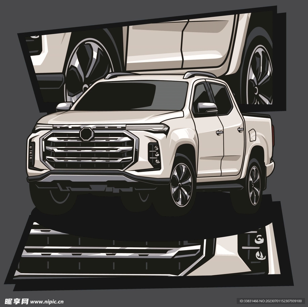 复古改装汽车赛车皮卡车潮流插画