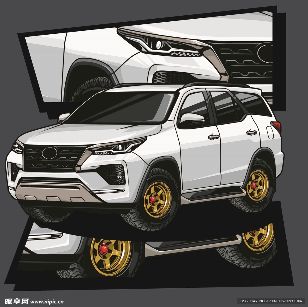 赛车皮卡车潮流插画T恤服饰印花