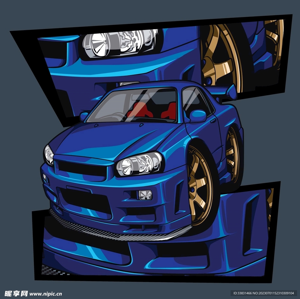 赛车皮卡车潮流插画T恤服饰印花