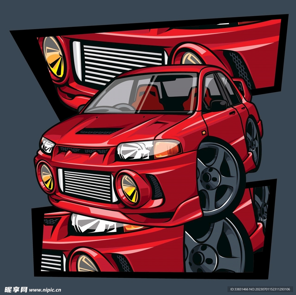 赛车皮卡车潮流插画T恤服饰印花