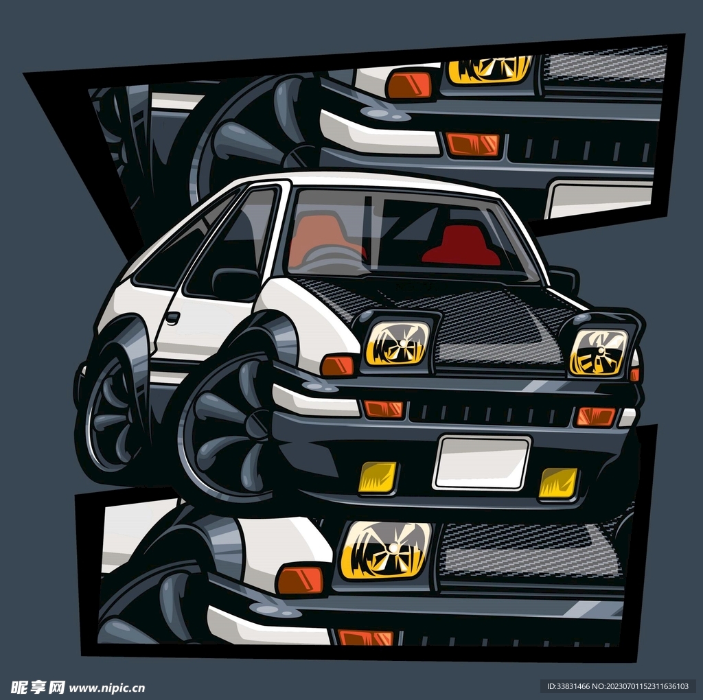 赛车皮卡车潮流插画T恤服饰印花