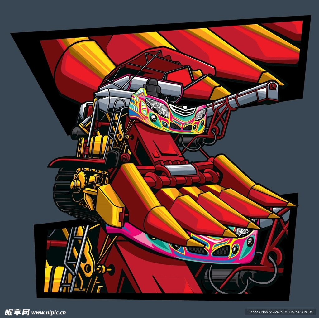 复古改装汽车赛车皮卡车潮流插画