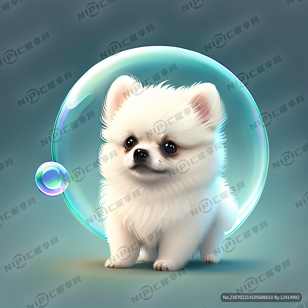 白色博美幼犬卡通气泡