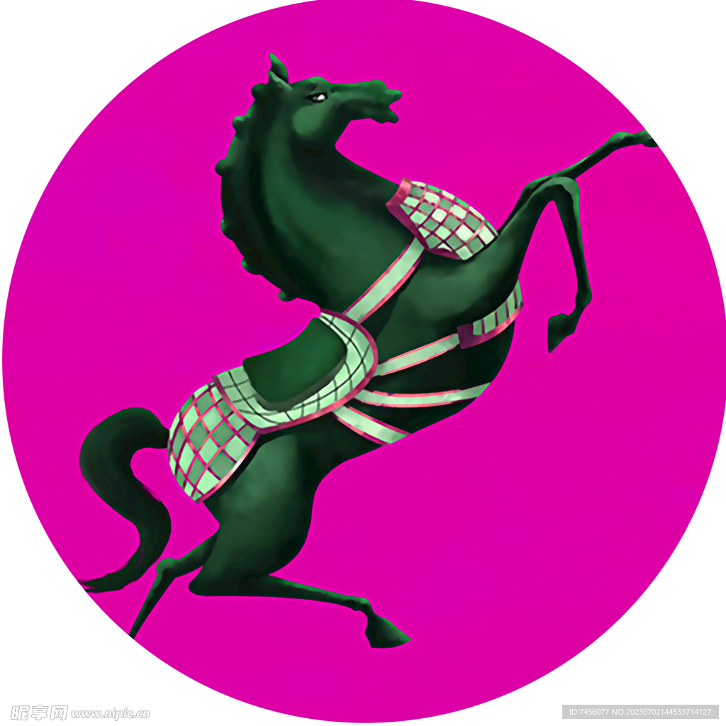 黑色骏马圆形挂画装饰画