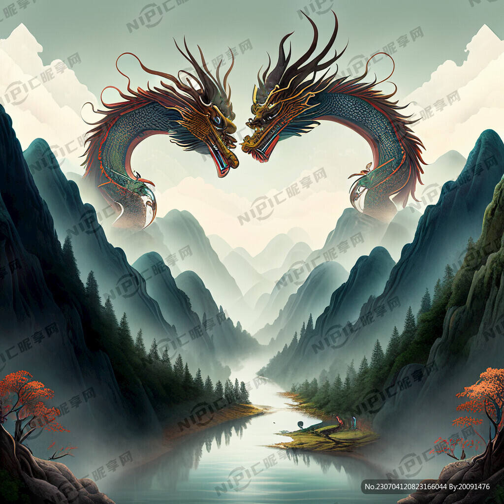 双龙爱情故事森林树木高山流水