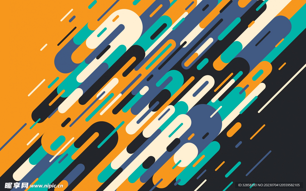 黄底彩色弧形抽象科技线条背景