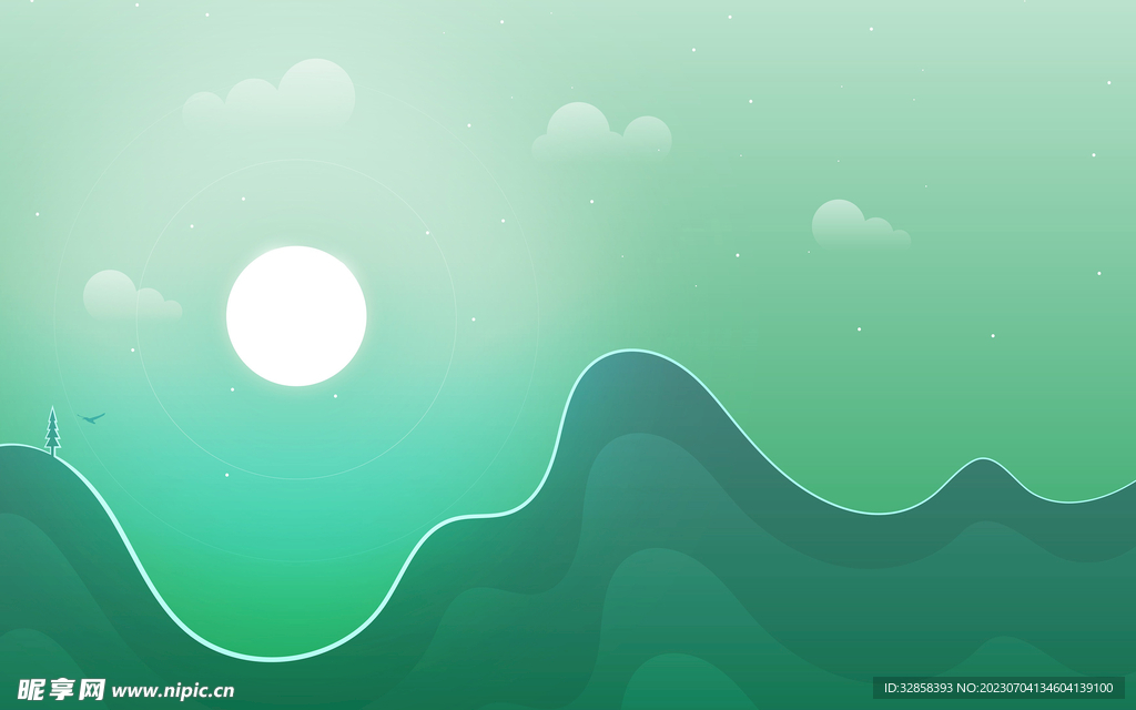 绿色高山树林插画风格背景