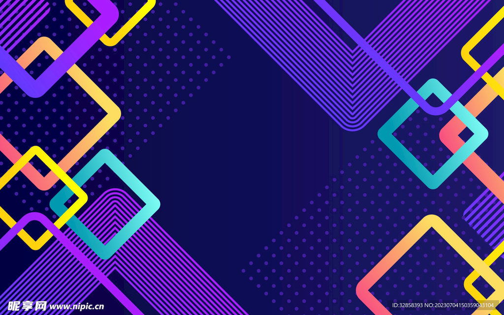 彩色发光方形几何科技线条背景