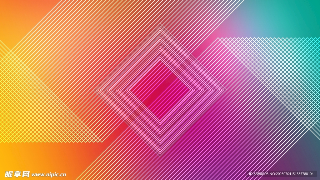 彩色方形几何光线科技线条背景