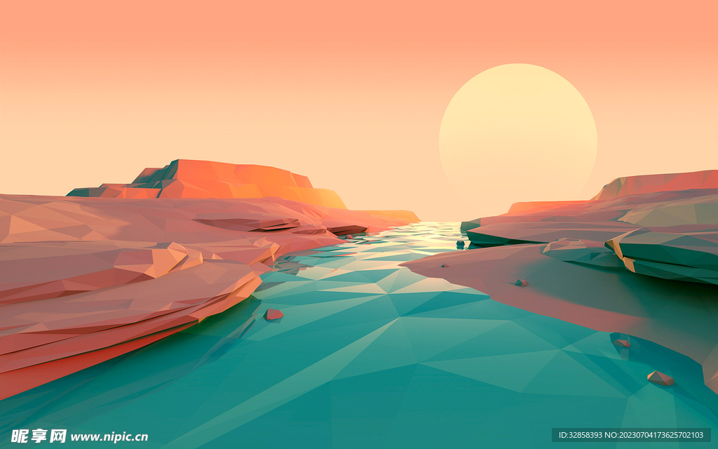 高山河流插画风格背景