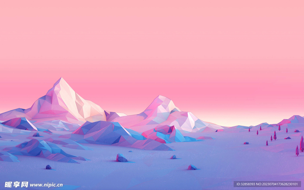 粉色高山插画风格背景