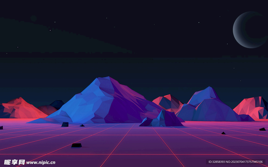 夜晚高山插画风格背景