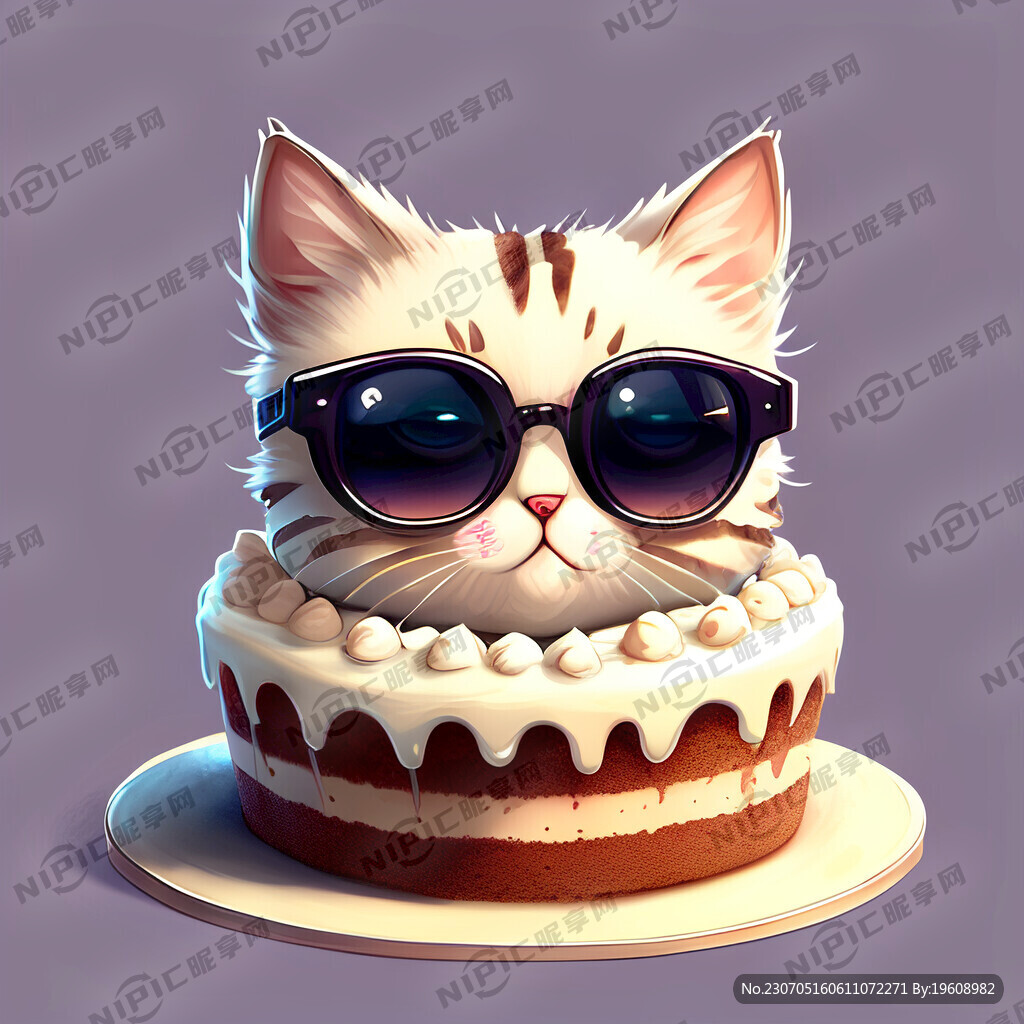 小孩；蛋糕；墨镜；可爱；猫咪