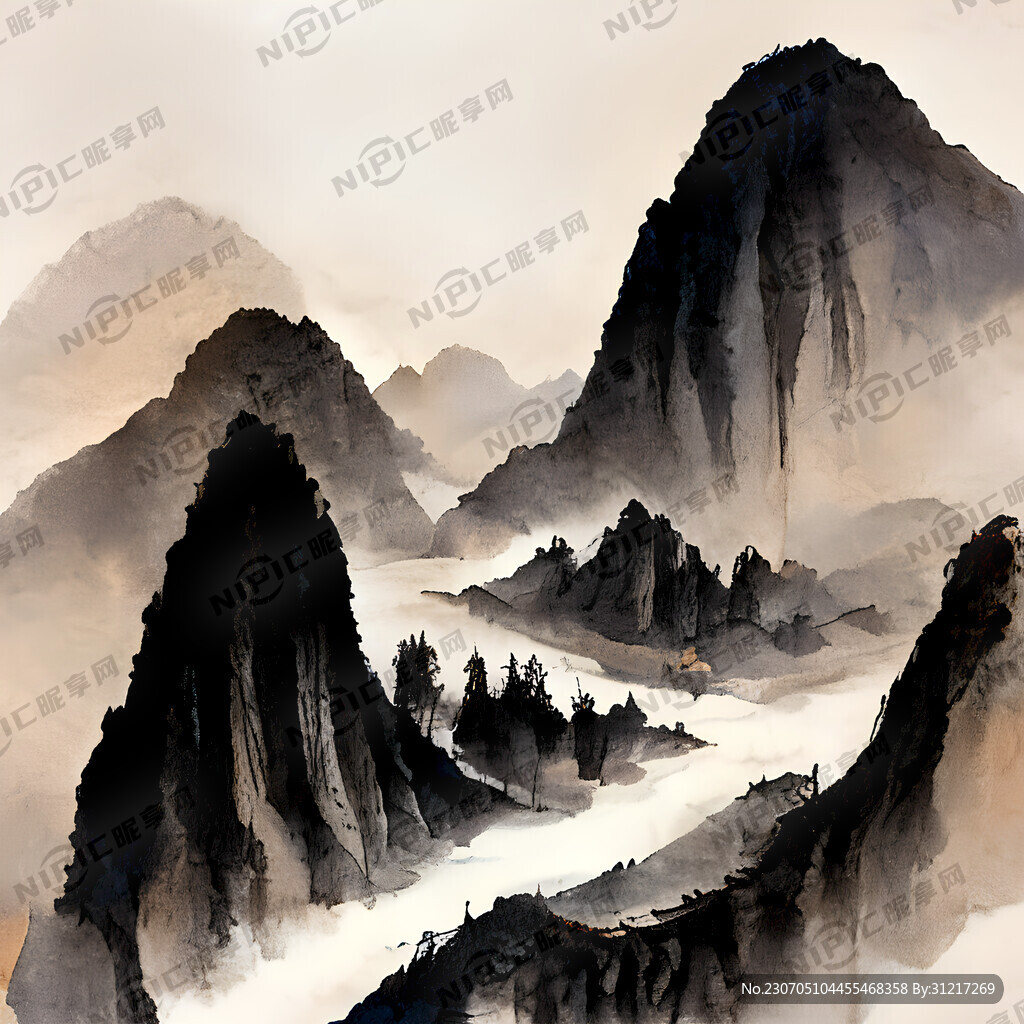 山谷 中国风 中国画 山水