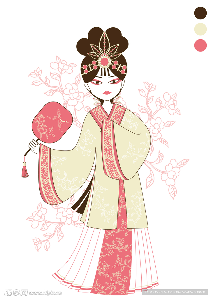 三色京剧人物旦角