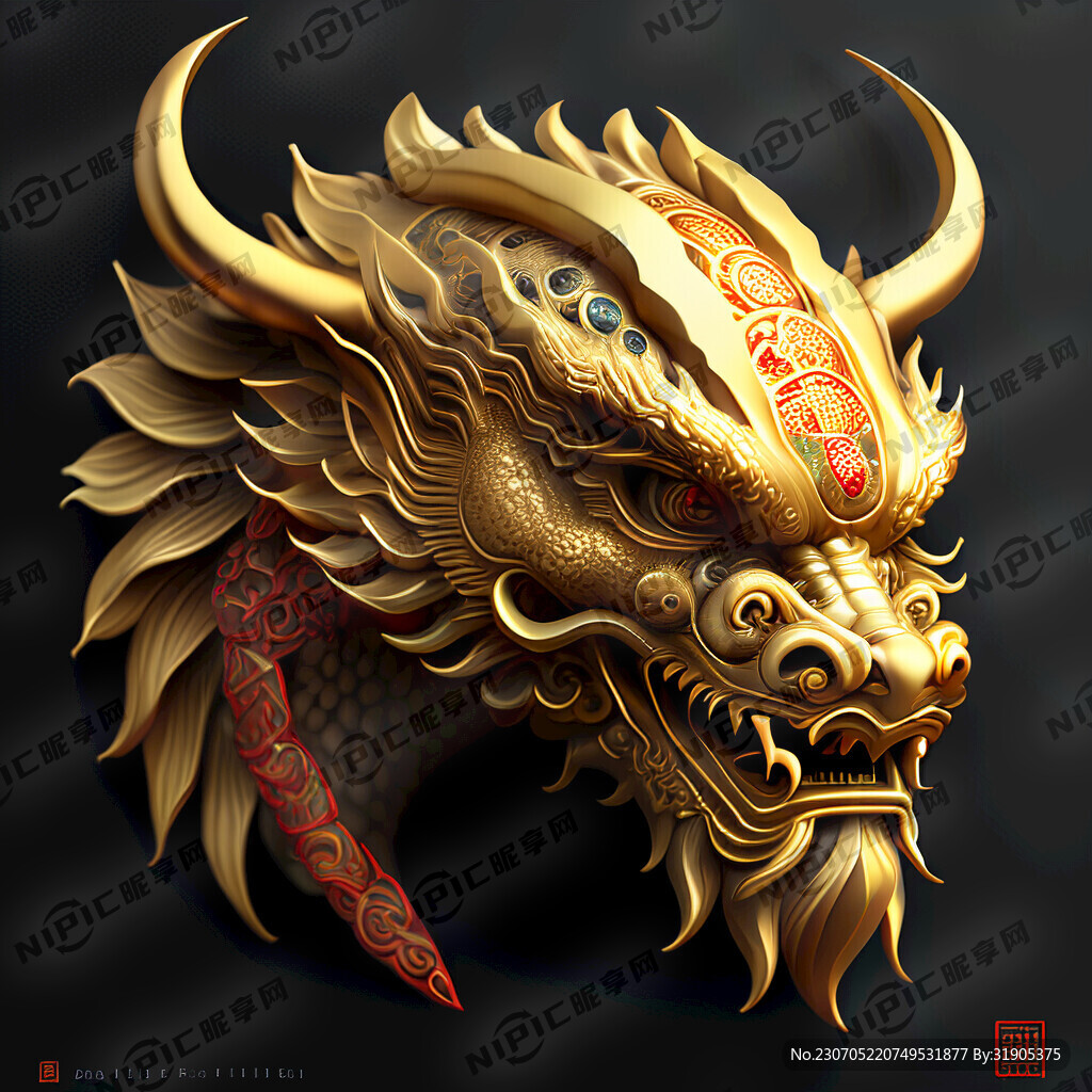 龙头 首饰设计图 黄金质感