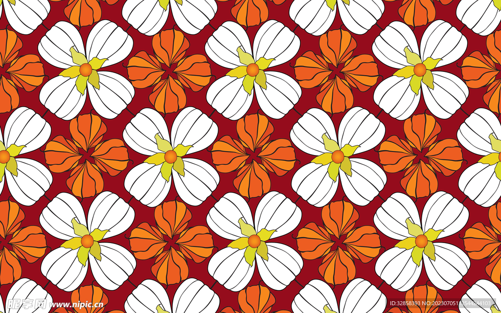 撞色花朵卡通平铺背景