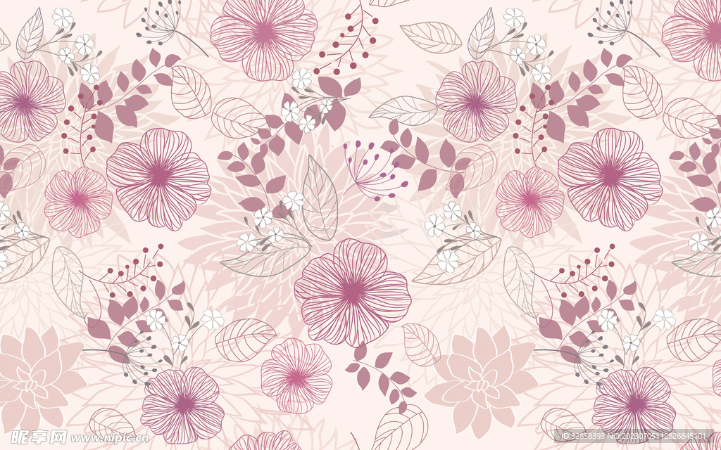 浅底粉色花朵卡通平铺背景