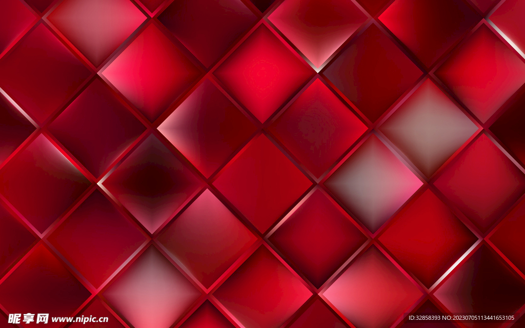 红色3d规则方形玻璃纹理