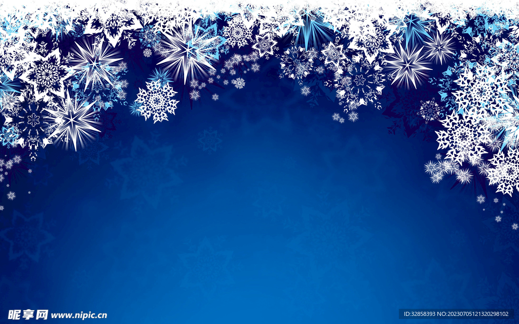 蓝底雪花层叠几何渐变背景