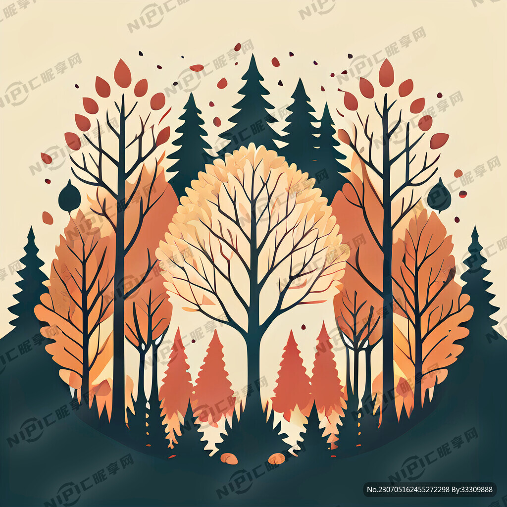 森林秋天的标志图案