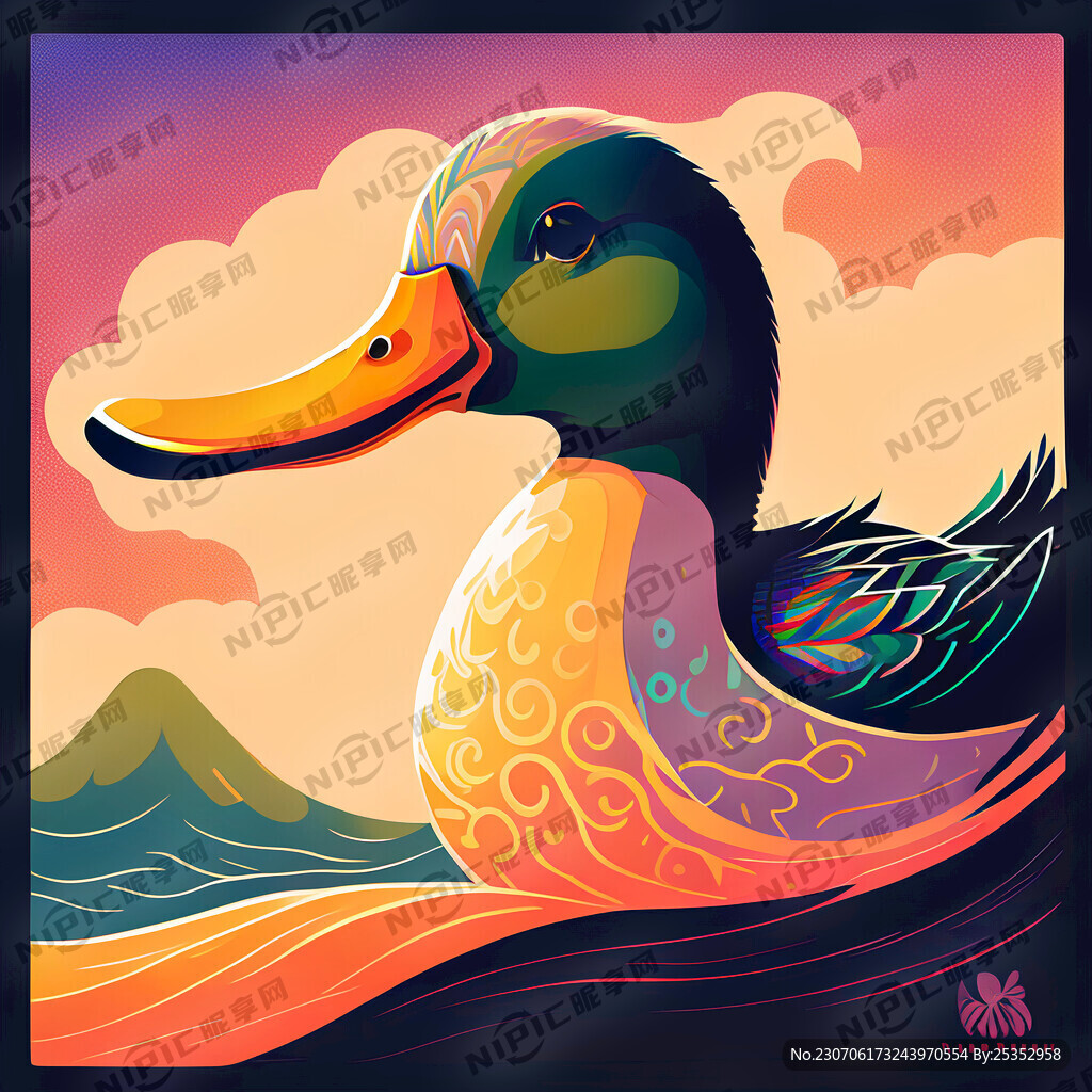 插画鸭子 彩色 精神 扁平风