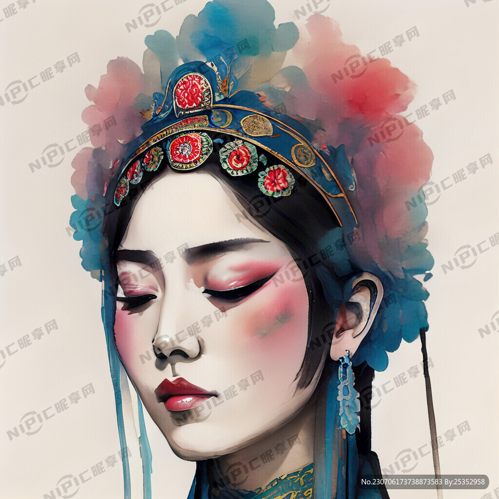 京剧插画美女 正脸 闭眼