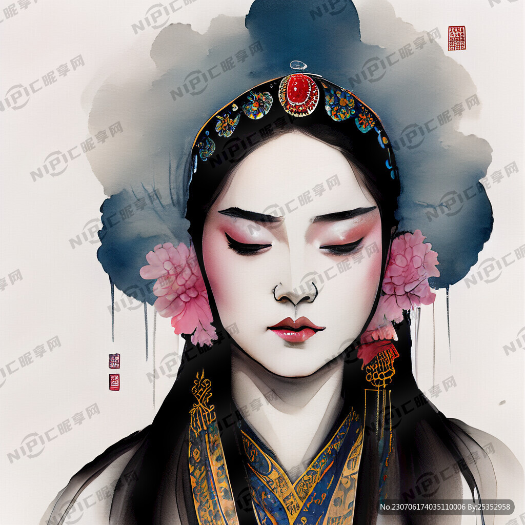 京剧插画美女 正脸 闭眼