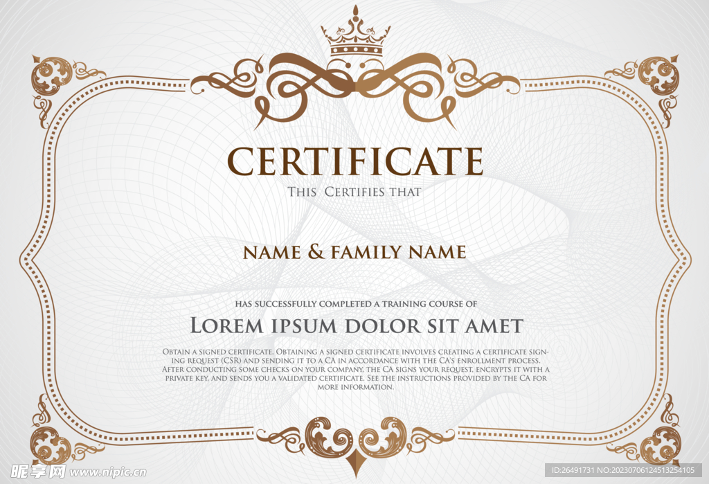 金色欧式复古证书边框底纹模